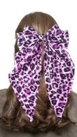 Pince à cheveux en satin léopard pour femmes et filles, barrette à gros nœud avec ruban à longue queue, accessoires pour cheveux de queue de cheval en tissu, vente en gros sur mesure