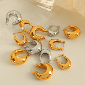 Pendientes de aro chapados en oro de acero de titanio, gruesos y huecos, para mujer, joyería de moda - Product Image 1