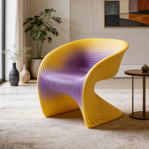 Fauteuil nordique dégradé jaune-rose, canapé individuel, chaise longue esthétique fluide, mobilier d'intérieur aux couleurs vives et vibrantes - Product Image 5