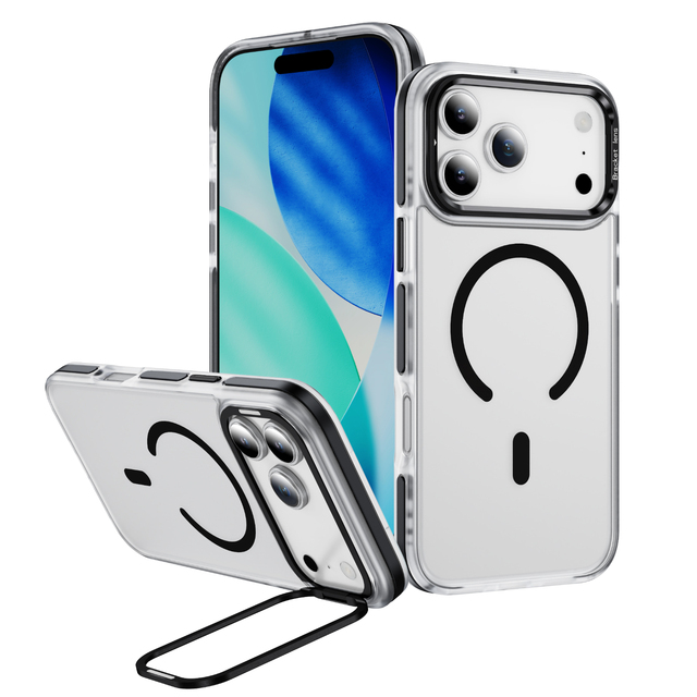 For iPhone 17 Pro Max Case with Camera Frame Stand Military Grade Shockproof Transparent Magnetic Phone Case