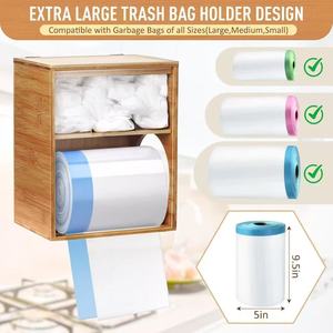 Boîte de rangement en bois, organiseur de sacs poubelles, support mural pour rouleaux de papier toilette et étagère de rangement - Product Image 3