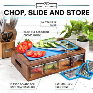<b>Wooden</b> Cutting Board Square 43x29x12cm Multifunction Kitchen Chopping <b>Block</b> With Storage Drawers - Product Image 2
