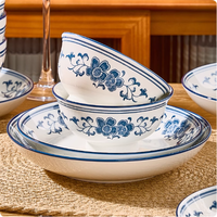 Assiette en porcelaine bleue et blanche, service de table rétro pour la maison, passe au micro-ondes et au lave-vaisselle, vaisselle en céramique de haute qualité