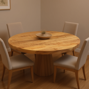 Mesa de Comedor Redonda de Madera de Mango Sólida, Acabado Natural, Tapa Hecha a Mano, Diseño Rústico Moderno, Muebles para el Hogar - Product Image 2