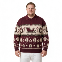 Pull en maille jacquard à col polo pour homme, motif de Noël vert style pixel, ODM OEM