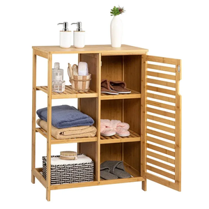 Addreen moderno Free Standing 3 strati di bambù in <span class=keywords><strong>legno</strong></span> mobile da bagno portasciugamani con <span class=keywords><strong>porta</strong></span> a persiana e Rack a 3 livelli - Product Image 1
