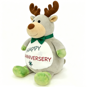 Peluche de renne personnalisée et douce avec texte brodé, adorable animal en peluche de renne avec détails flocon de neige - Product Image 4