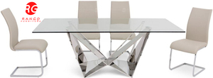 Glas und Chrom Rechteck Esstisch und 4 Viola Silber Grau Stühle Glas Esstisch 200cm - Product Image 3