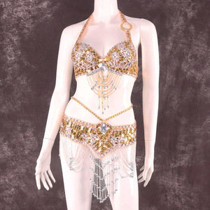 Sujetador de danza del vientre de gasa de alta calidad, conjunto de vestido con banda en la cintura, cinturones <span class=keywords><strong>Ara</strong></span>, bufanda de cadera de danza india, vestido de baile de escenario para mujer - Product Image 6