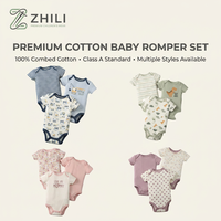 Romper Bayi Musim Panas Katun Segitiga Impor, Setelan Tiga Potong Lengan Pendek, Bodysuit, Gaya Eropa-Amerika