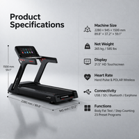 Tapis de course commercial intelligent QS V12T avec moniteur de fréquence cardiaque POLAR, modes de course en contexte réel et structure robuste