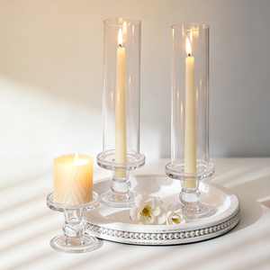 <strong>Hurricane</strong> Wind-proof Sleeve <strong>Glass</strong> Tube High Base <strong>Glass</strong> <strong>Candle</strong> <strong>Holder</strong> for 2.2cm Taper <strong>Candles</strong> Outdoor Party Wedding Decoration - Product Image 2