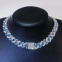 Cadena Cubana de Aleación Azul y Blanca con Incrustaciones de Plata para Hombre, Joyería Hip Hop, Collar Masculino, Accesorios de Moda, Regalo