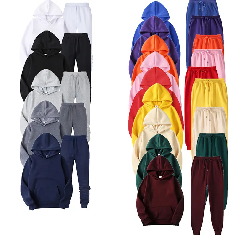 OEM Custom 240g Solid Color Unisex Hoodie And Pants Free Logo Print