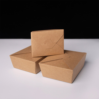 Boîte à emporter jetable haut de gamme en papier kraft rectangulaire avec couvercle, personnalisable avec logo OEM, vente en gros, emballage écologique