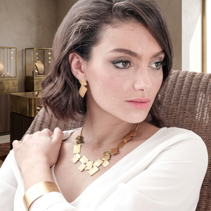 Soumya Creations Women's Geometric Brass Handmade <b>Statement</b> <b>Necklace</b> with Link Chain 18K Gold Plated Trendy Design Rajasthan - Product Image 2