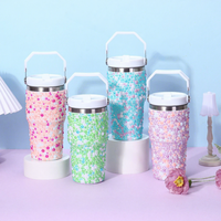 Gobelet isotherme de 40 oz en acier inoxydable 304, décoré de perles et de strass, avec poignée, pour femme, idéal pour un coffret cadeau de mariage - Vente en gros