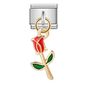 Abalorios de Moda de Acero Inoxidable Chapado en Platino con Diseño de Flor Esmaltada y Trébol de Cuatro Hojas Daisy, Eslabones Modulares para Pulsera Italiana - Product Image 3