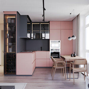 Economy Custom Free Coating Full Pvc Mdf laccate Pink Modern Cabinet Kitchen con isola - Product Image 4
