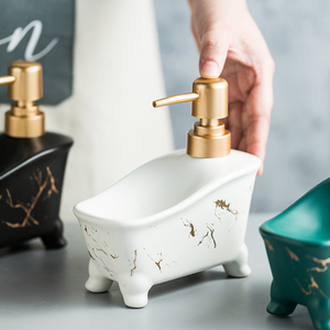 Distributeur de bouteilles de shampoing et de savon en forme de <span class=keywords><strong>mini</strong></span> baignoire en céramique et marbre nordique, porte-savon avec pompe en or - Product Image 3