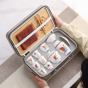 Service à thé de voyage en porcelaine blanche style Jade Mutton Fat, avec Gaiwan et tasses, portable pour usage extérieur et domestique, nouveau style chinois - Product Image 1