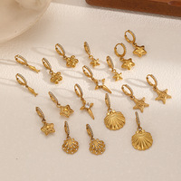 Boucles d'oreilles créoles tendance en acier inoxydable doré PVD, hypoallergéniques, avec breloques étoile de mer et coquillage en zircon cubique, cadeau bijoux