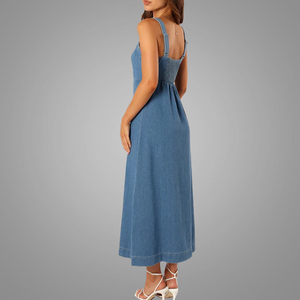 Alta calidad Denim Wash Mujeres Vestido <span class=keywords><strong>Elegante</strong></span> Smocking Sin mangas Correa Vestidos en línea - Product Image 4