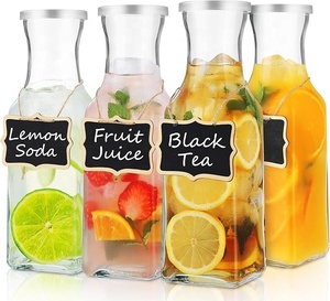 Carafe en verre avec couvercle, lot de 4 carafes carrées en verre, récipients à jus, pichets, distributeurs de boissons pour boissons froides, eau, jus, thé, vin - Product Image 1