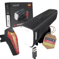 Ensemble de feux de vélo LED FiftyWhales certifié StVZO allemand, phare anti-éblouissement 100LUX, feu arrière, batterie 2000mAh, sécurité nocturne