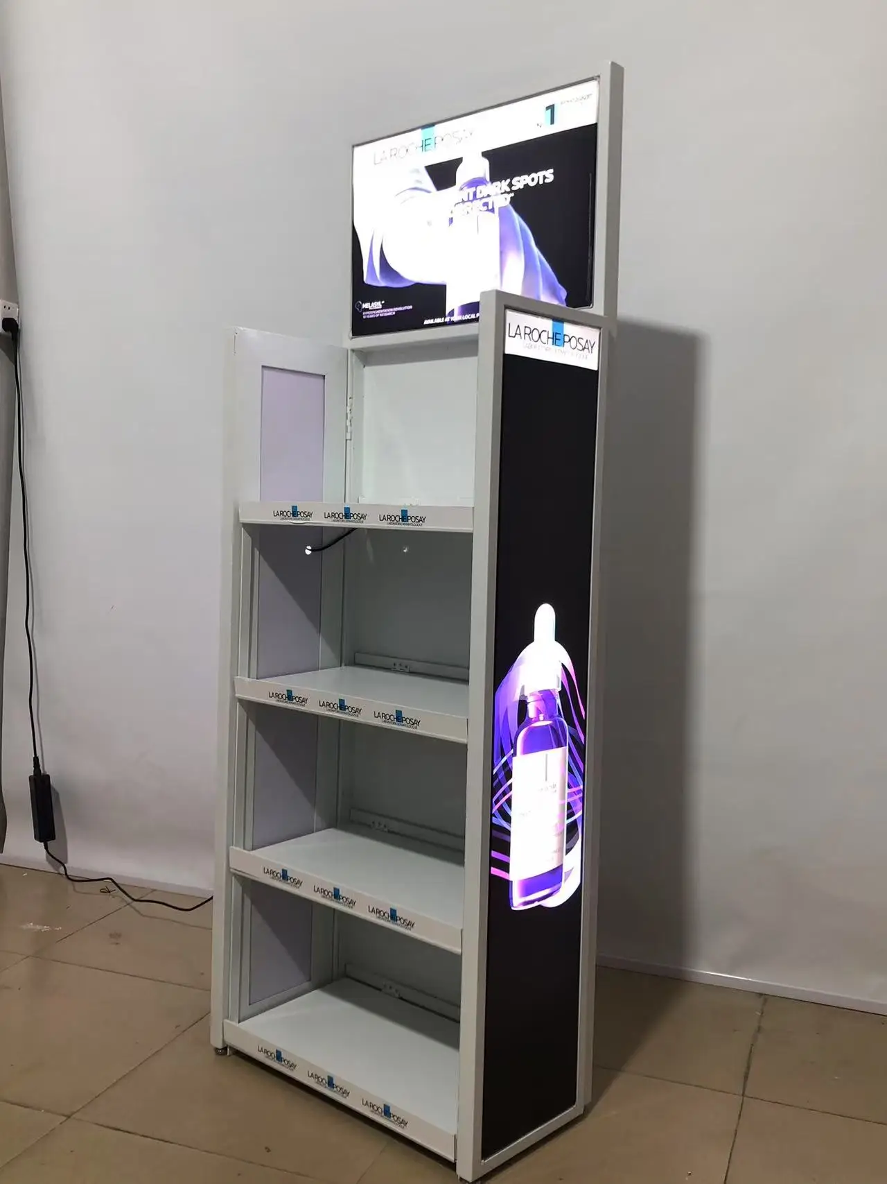 Folding metal display stand foldable metal display racks with LED light 4 tiers beverage floor stand shelf for retail shop — view 2