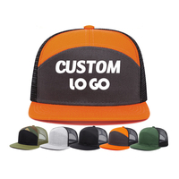 Casquette de camionneur à broderie personnalisée de haute qualité Marron blanc 5 panneaux Casquette de camionneur avec sangle en velcro