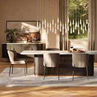 Buffet moderne en chêne américain, meuble de rangement à 4 portes cannelées avec plateau en marbre, pieds métalliques de luxe, credenza imposante en bois massif