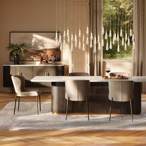 <span class=keywords><strong>Buffet</strong></span> moderne en chêne américain, meuble de rangement à 4 portes cannelées avec plateau en marbre, pieds métalliques de luxe, credenza imposante en <span class=keywords><strong>bois</strong></span> massif - Product Image 5