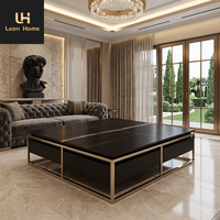 Table basse carrée de luxe en marbre avec pieds en métal, designs populaires, meubles de salon