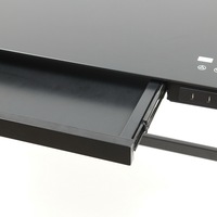 Bureau assis-debout réglable en hauteur avec plateau en verre trempé, moteur unique, charge rapide et tiroir