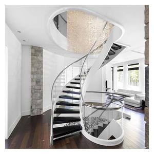 Escalera Curva Contemporánea Prima con Acero Inoxidable, <span class=keywords><strong>Madera</strong></span> y Vidrio Templado, <span class=keywords><strong>Escaleras</strong></span> Interiores Duraderas y Ecológicas <span class=keywords><strong>para</strong></span> Vestíbulo <span class=keywords><strong>de</strong></span> Hotel - Product Image 2