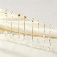 Anting Mutiara Barok Multi Gaya Emas, Anting Hoop Stainless Steel, Anting Gantung, Perhiasan Elegan untuk Wanita, Pengantin, dan Sehari-hari