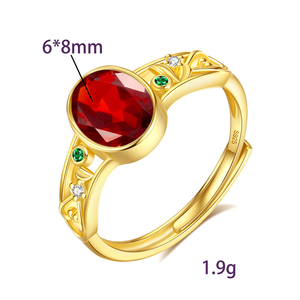 8 Anillos de Granate Ovalados de Moda, Corte Ovalado de 6*8mm, Piedra Natural, Plata 925, Chapado en Oro, Joyería Elegante para Fiestas, para Mujer - Product Image 6