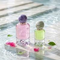 Flacon de parfum rond en verre de luxe de 30 ml, 50 ml, 100 ml avec couvercle en marbre et base en forme de montagne, flacon de parfum unique avec bouchon