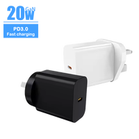 Chargeur rapide GaN 20W PD 3.0 Type-C ignifuge pour téléphone portable, prises UK/AU, OTP/OVP, sortie 5V/3A, compact et portable
