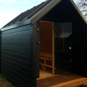 屋外強化ガラスドア無垢材2人用サウナ屋外伝統的サウナキャビン - Product Image 6