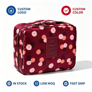 Bolsa de Cosméticos con Cierre de Cremallera de Cuatro Lados, Material Oxford Geométrico, Asa Suave, Gran Capacidad, Organizador de Maquillaje Portátil de Viaje con Logotipo - Product Image 1