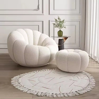 Fauteuil Pivotant Scandinave en Tissu Bouclé pour Salon, Siège Individuel, Chaise Longue d'Appoint Paresseuse, Fauteuil d'Appoint Rotatif à 360°