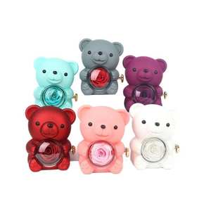 Caja de oso de lujo para el Día de San Valentín, caja de regalo de flores <span class=keywords><strong>eternas</strong></span> preservadas, caja de joyería con anillo de Rosa giratorio - Product Image 4