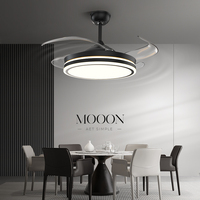 Ventilateur de plafond LED à pales invisibles de 42 pouces, noir, avec télécommande, moderne, à intensité variable, moteur DC, pour salon