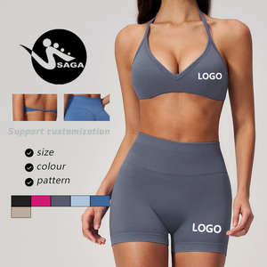 Conjunto <span class=keywords><strong>de</strong></span> Yoga y Pilates para Mujer, Personalizado por el Fabricante, MOQ Bajo, Halter sin Espalda, Sin Costuras, Levanta Glúteos, Control <span class=keywords><strong>de</strong></span> Abdomen - Product Image 2