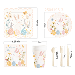 DAMAI <b>Easter</b> Tableware Set Disposable Floral Bunny Paper Plates With Eggs Design for Kids Party Supplies Serves 8 Pcs - Product Image 6