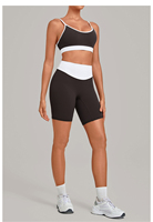 Ensemble de yoga 2 pièces pour femme : Soutien-gorge de sport fin à fines bretelles et short cycliste taille haute à dos en V effet push-up, idéal pour le fitness et l'entraînement, personnalisable avec logo.
