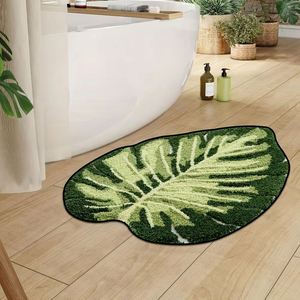 Tapis de salle de bain mignon, motif feuilles vertes, absorbant l'eau, lavable en machine, décoration pour la maison - Product Image 4