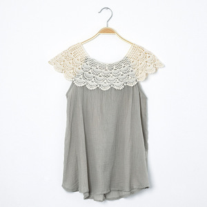 Vêtements d'été pour enfants, t-shirt sans manches à col en dentelle bicolore pour enfants, fabricant Bangladesh - Product Image 5